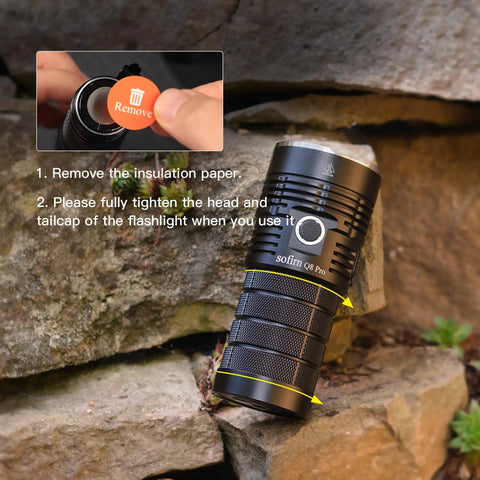 Beast Mode Bright 16000 Lumen Rechargeable Flashlight With 6 LED Power Anduril 2 UI on rocks demonstrating setup steps