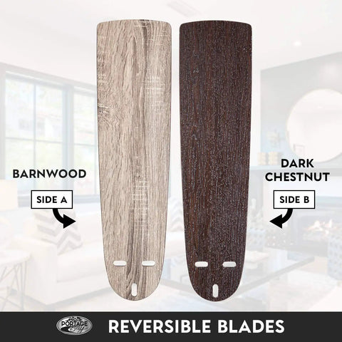 Montlake 52 Inch Bronze Ceiling Fan With Bowl Light Dope LED Bulbs Included showing reversible blades in barnwood and dark chestnut.