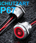 Two Pack 19mm Latching Push Button Switch Stainless Steel IP67 Waterproof LED Indicator With 185 Interchangeable Symbols