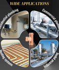 Rock Solid 100 Pack Copper Press Equal Tee Fittings For 1 Inch Plumbing Tubing displayed in residential, commercial, industrial and heating system applications.
