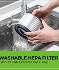 Washing HEPA filter from Cordless 40V 3 Gallon Wet Dry Shop Vacuum With Extras, 450W Suck Power, 67 CFM Air Flow, 3 In 1 Function.