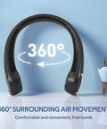 Hands Free Neck Fan Bladeless Wearable Personal Cooling 360 Degree Quiet Breeze USB Rechargeable 4000mAh 3 Speeds in black color