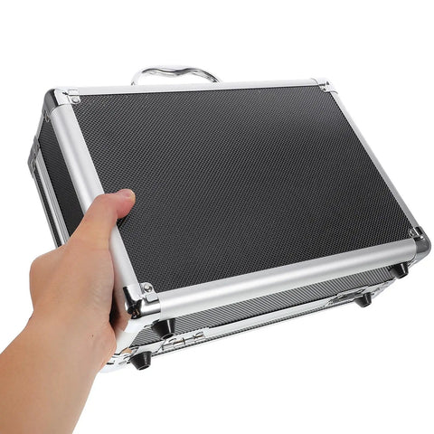 Heavy Duty Aluminum Tool Box With Secure Combination Lock, Boss Grade Hardware Organizer Case being held.
