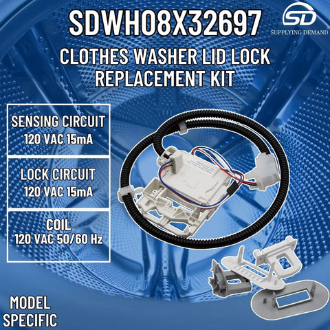 Washer Lid Lock Replacement Kit Model Specific For WH08X32697 And WH01X27954 Not Universal Includes Lock Harness White Bezel