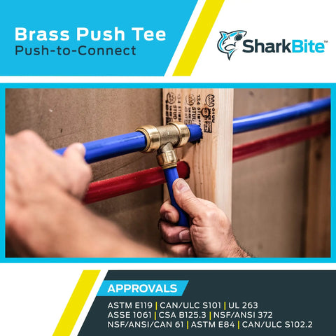 Half Inch Push To Connect Brass Tee Fitting For PEX Copper CPVC PE-RT HDPE Piping, Quick Connect Plumbing Tee For Tight Spaces, No Fuss Install, Durable Brass Construction, Underground And Behind Wall Ready