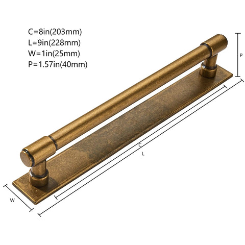 Straight Up Solid Zinc Alloy Cabinet Pulls With Vintage Backplate Antique Brass Drawer Handles 9 inch heavy duty pull