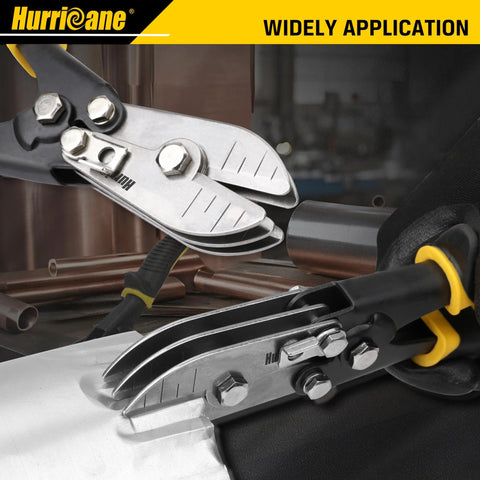 Hurricane 5-blade sheet metal crimper in side view with silver jaws and black/yellow handle