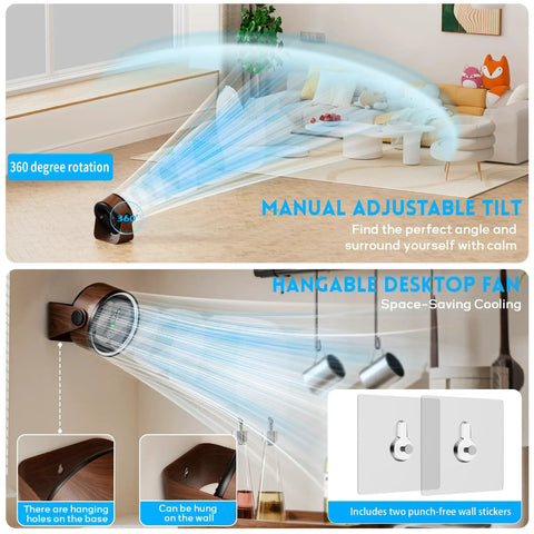 Compact Desk Fan With 5000mAh Rechargeable Battery, Retro Low Noise Portable Table Fan With 360 Degree Rotation, Wall Mountable