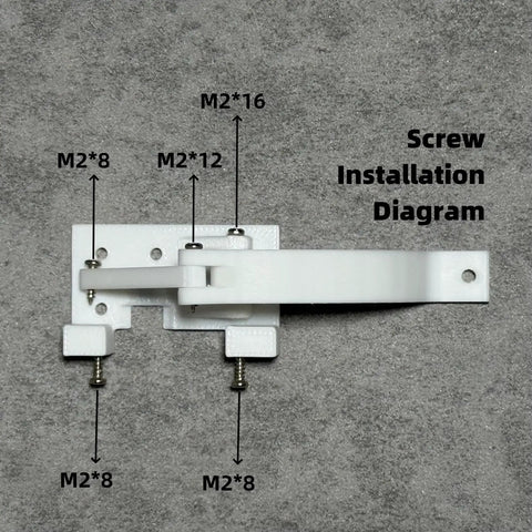 Servo Hinge Kit for SG90 Mini Servos, Hatch Door Mount, White Plastic 3.2x1 Inches, with screw installation diagram visible