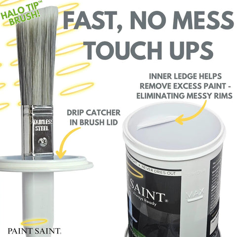 Airtight Touch Up Paint Container With Built In Brush showcasing stainless steel brush and lid for mess-free storage.