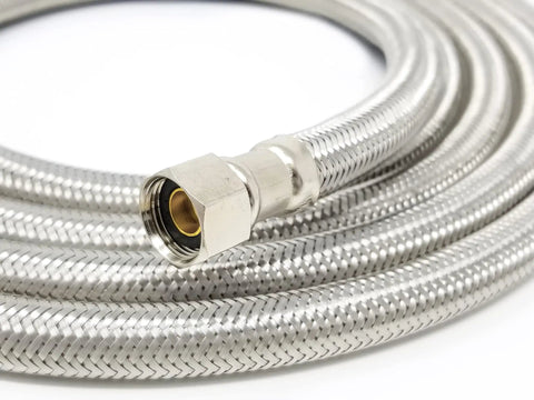 4 Foot Stainless Steel Braided Dishwasher Installation Kit With Three Eighths Inch Compression Fittings Swivel Elbow And MIP Connector