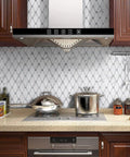 Calacatta Style Peel and Stick Backsplash Tiles 10 Sheets Self Adhesive Aluminum Composite Glass Mosaic in a modern kitchen setting.