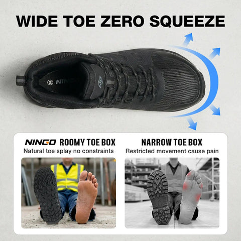 Top view of Steel Toe Work Boots For Men Built Tough Waterproof Slip-Resistant Wide-Toe Safety Shoes With EH Protection Zero Drop