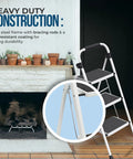 350 Lb Capacity 3 Step Folding Ladder With Non Slip Feet And Offset Legs Anti Slip Wide Steps And Handgrip ANSI Certified Lightweight Aluminum Stepping Stool For Kitchen Home Office And Garage, side view