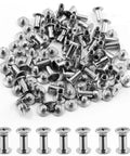 Top Shelf M5 X 50mm Chicago Screw Bind Posts With Ten Millimeter Caps Crafted From Solid Carbon Steel Heavy Duty Hardware Fasteners For Leatherwork And Craft Projects Built Like A Tank Pack Of Fifty Pairs laid out in a pile.
