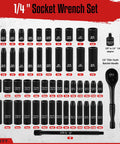 Beast Of A Quarter Inch Drive Impact Socket Set With 55 Pieces SAE And Metric Deep And Shallow Sockets Cr V Steel 6 Point Display