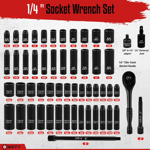 Beast Of A Quarter Inch Drive Impact Socket Set With 55 Pieces SAE And Metric Deep And Shallow Sockets Cr V Steel 6 Point Display