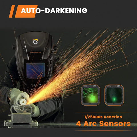 Welder using Auto Darkening Welding Helmet With Large 3.94 By 3.82 Inch Viewing Screen, Rechargeable Welding Mask, 4 Arc Sensors