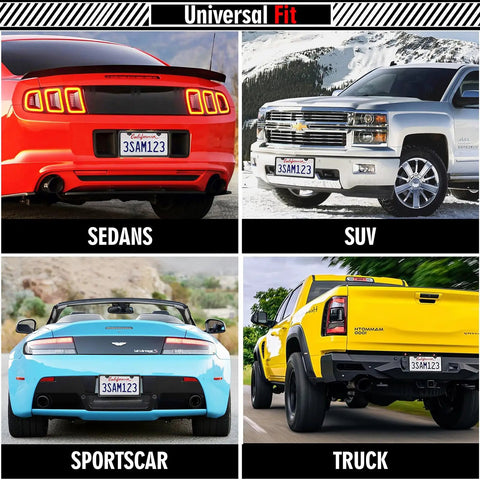 Two Pack Matte Black License Plate Frames With Two Holes, Rustproof Aluminum Plate Holder on various vehicles