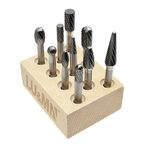 Heavy Duty Tungsten Carbide Die Grinder Burr Set, 10 Piece, One Quarter Inch Shank, Double Cut Rotary Bits For Metalworking