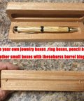 Premium Brass Hidden Hinges Set For Mini Jewelry Boxes And Music Boxes With 270 Degree Folding Includes 25 Cylinder Hinges 4x17mm And 25 Magnets 4x3mm For DIYers Woodworking Projects And Crafting, showing open pen box with brass hinges.