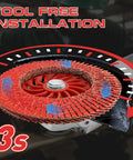 Close-up of ceramic flap disc for angle grinder with tool-free installation, 4.5 inch, 5/8 inch arbor, 10 pack, Type 29.