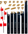 Pro Grade 21 Piece Lathe Tool Set With 7 Half Inch Turning Bars And 14 Indexable Golden Carbide Inserts For Precise Threading And Boring Includes Wrenches And Durable 42CrMo Steel Holders