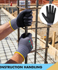 MicroFoam Nitrile Coated Work Gloves With Micro Dots For Superior Grip In Dry, Wet, And Light Oil Conditions, Size M, in use on rebar