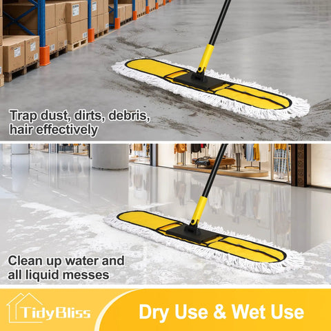 Pro Level Heavy Duty 36 Inch Commercial Dust Mop With Adjustable Telescoping Handle Industrial Janitor Broom Built Tough To Sweep Warehouse Floors No Hassle Easy Clean on smooth floor cleaning.