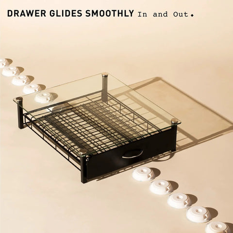 Massive 36 Pod Coffee Capsule Tray For Tassimo Pods Drawer Organizer With Tempered Glass Top displayed with pods