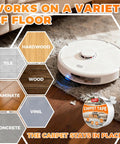 Robot vacuum on carpet with Heavy Duty Double Sided Carpet Tape 2 Inch By 30 Yards For Rugs, works on various floor types.