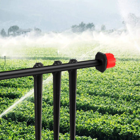 200 Pieces Drip Irrigation Support Stakes And Tubing Hose Holder For One Quarter Inch Tubing in a lush vegetable garden