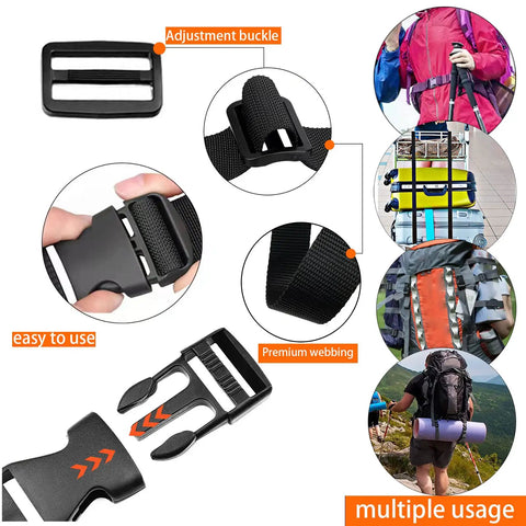 Essential 1 Inch Side Release Buckles Kit With Dual Slides Tri Glide And D Rings Gear Zipper Pulls for various DIY uses and straps