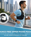 Man running with Lightweight Hydration Running Vest For Men And Women With 9 Pockets, Adjustable Chest Straps, Reflective Gear