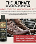 Top Tier Non Darkening Leather Conditioner And Cleaner For Kicks Couch Car Rigs Heavy Duty Polishing Solution 8 Oz bottle with leather boots.