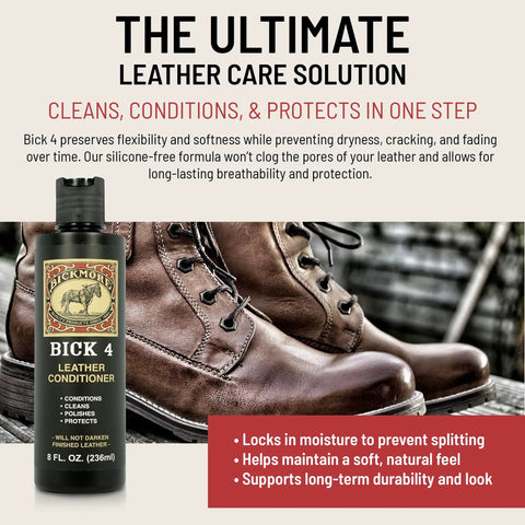 Top Tier Non Darkening Leather Conditioner And Cleaner For Kicks Couch Car Rigs Heavy Duty Polishing Solution 8 Oz bottle with leather boots.