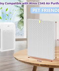 4 Pack C545 Replacement HEPA Filters For Air Purifier True HEPA Filter S Captures 99.97 Percent Of 0.3 Micron Particles Compatible With C545 Model Replaces 1712 0096 00 shown next to C545 air purifier with dimensions 13in by 11in