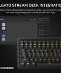 96 Percent Compact Mechanical Gaming Keyboard With Smooth Linear Switches That Hit Different Combined With A Built In LCD Stream Deck Rotary Knob And Dedicated Macro Buttons For Players Who Mean Business On The Battlefield showing Elgato Stream Deck integration on screen.