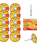 Front view of FIXLTFAST 1-1/2 in metal cut-off wheels, 11-pack with included mandrels for rotary tools