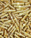Pile of Three Eighths Inch Brass Hose Barb Splicer Mender Fittings visible with durable brass construction.