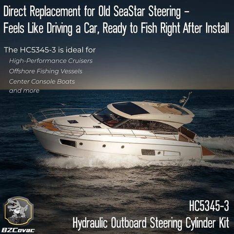 Beefy Front Mount Hydraulic Outboard Steering Cylinder Handles Up To Three Hundred Fifty Horsepower Engines With Ease On Boat