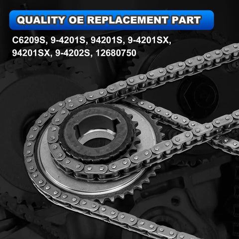 Close-up of Drop In Ready Timing Chain Kit with guide tensioner crankshaft phaser and sprocket for 2.0L 2.2L 2.4L GM engines