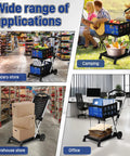 Heavy Duty Collapsible Shopping Cart On Wheels With Dual Bins Two Tier Folding Grocery Cart For Farmers Market Kitchen And Everyday Groceries Ready For Any Grab And Go Grocery Run Holds Up To 200 Lb in various settings.