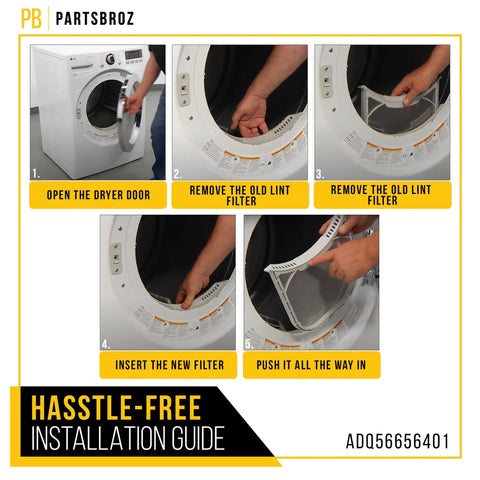 Step-by-step installation guide of Dryer Lint Trap Screen Replacement for LG and Kenmore Elite Dryers Fits DLE3170W DLE3400W