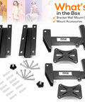 Package contents of 90 To 30 Degree Tilt And Rotation Adjustable Dual Universal Wall Mount Speaker Bracket With Solid Steel Safety Pin Heavy Duty Stand For Powerful Home Theater And Studio Speakers Twelve And A Half Inch From Wall.