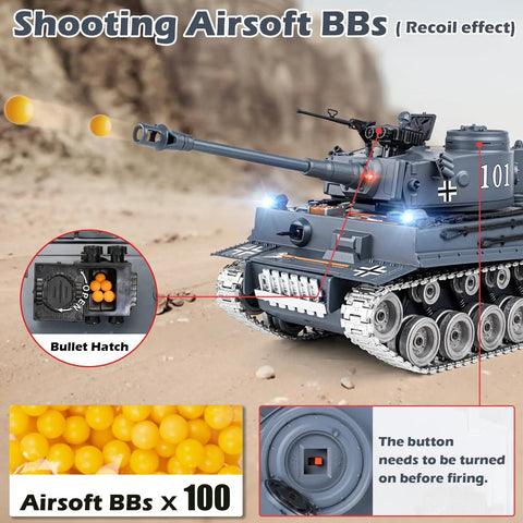 1 18 Scale Alloy German Tiger I RC Tank With Smoke Lights And Realistic Dope Sounds 2 4 GHz Remote Control Military Toy shooting BBs
