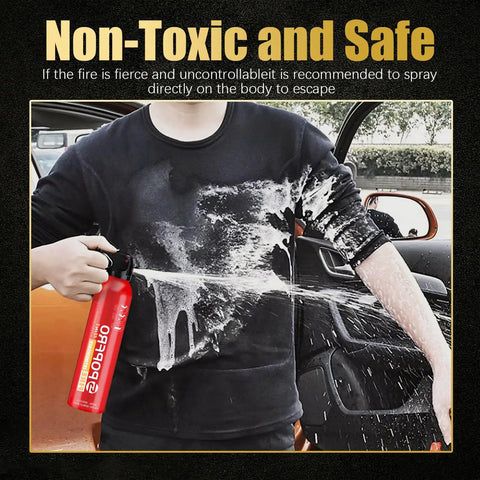 Person using Badass 4in1 Fire Extinguisher Pack spraying water-based extinguisher on clothing to combat fire.