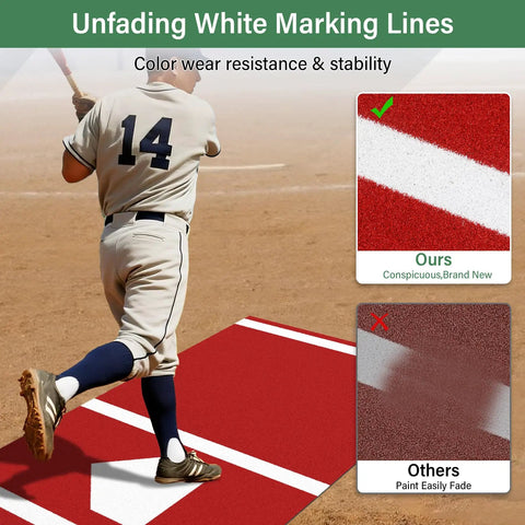 Pro Grade Batting Mat For Baseball Hitting Practice 9.8 Feet By 3.8 Feet Batting Cage Mat With Home Plate Thick Turf And Anti Fade Red Surface