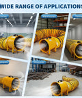 12 Inch High Velocity Air Mover Blower With 3500 CFM Beast Mode Airflow, yellow industrial fan with flexible duct for various applications