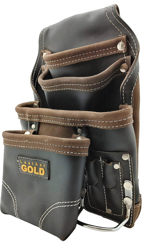 Oil Tanned Leather Tool Pouch For Carpenters With 10 Pockets And 2 Hammer Holders Heavy Duty Construction Pouch